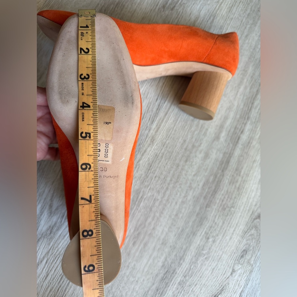 COS Orange Suede & Wood Block Heel Mod Style Square Toe Pumps Short Heels Size 7 - Picture 13 of 14